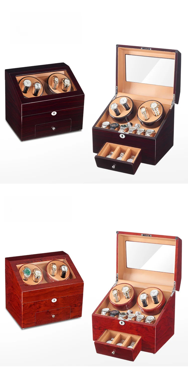 High Quality Luxury Wooden Safe Watch Winder with Drawer Double Slots Orbit Automatic 2 Slots Watch Winder for Men
