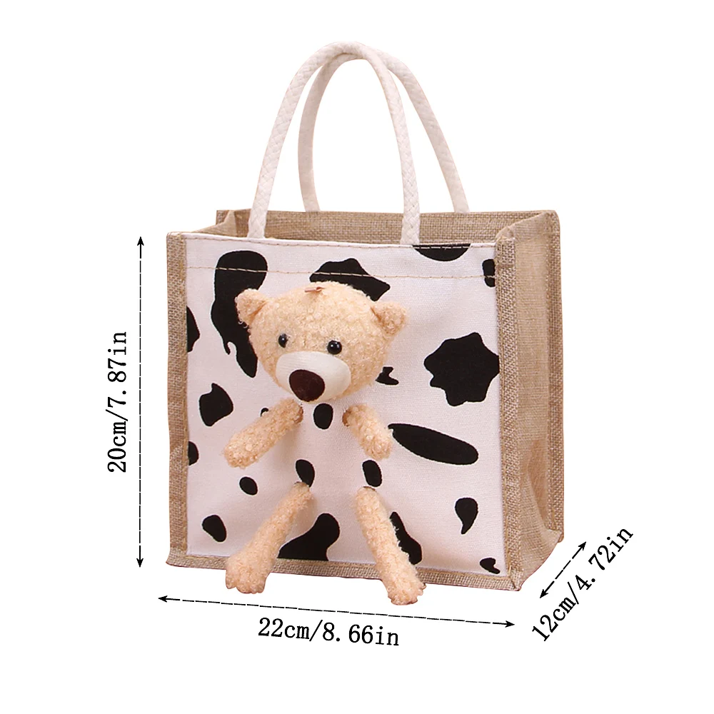 Cute Bear Tote Bag Canvas Girls Bag Student Coin Purse Gift Bag Simple Fashion Canvas Bag Canvas Bag Hand Shopping Tote Bag-ll