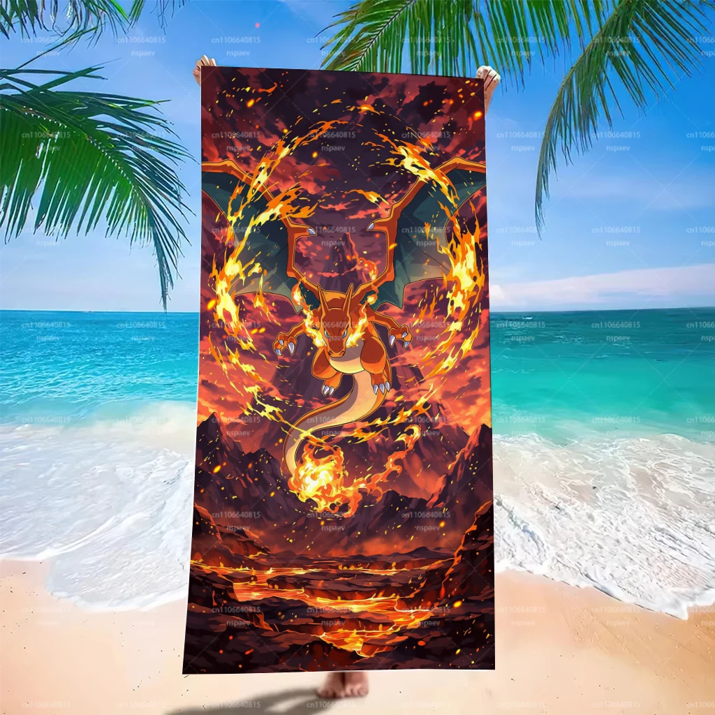 Charizard Pokemon Beach Towel, Fiery Lava Design, Ultra Soft Lightweight Towel for Pool & Travel
