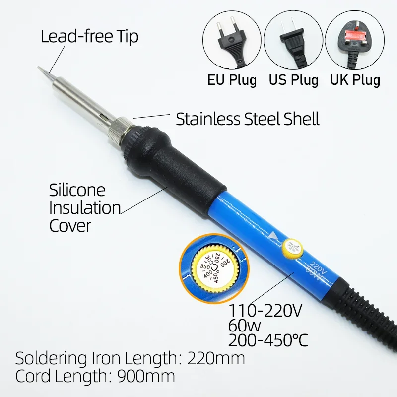 Desoldering Braid Copper Mesh and Electric Soldering Iron 60W Solder Remover Wick Wire Welding Tin Flux for PCB Soldering Tools