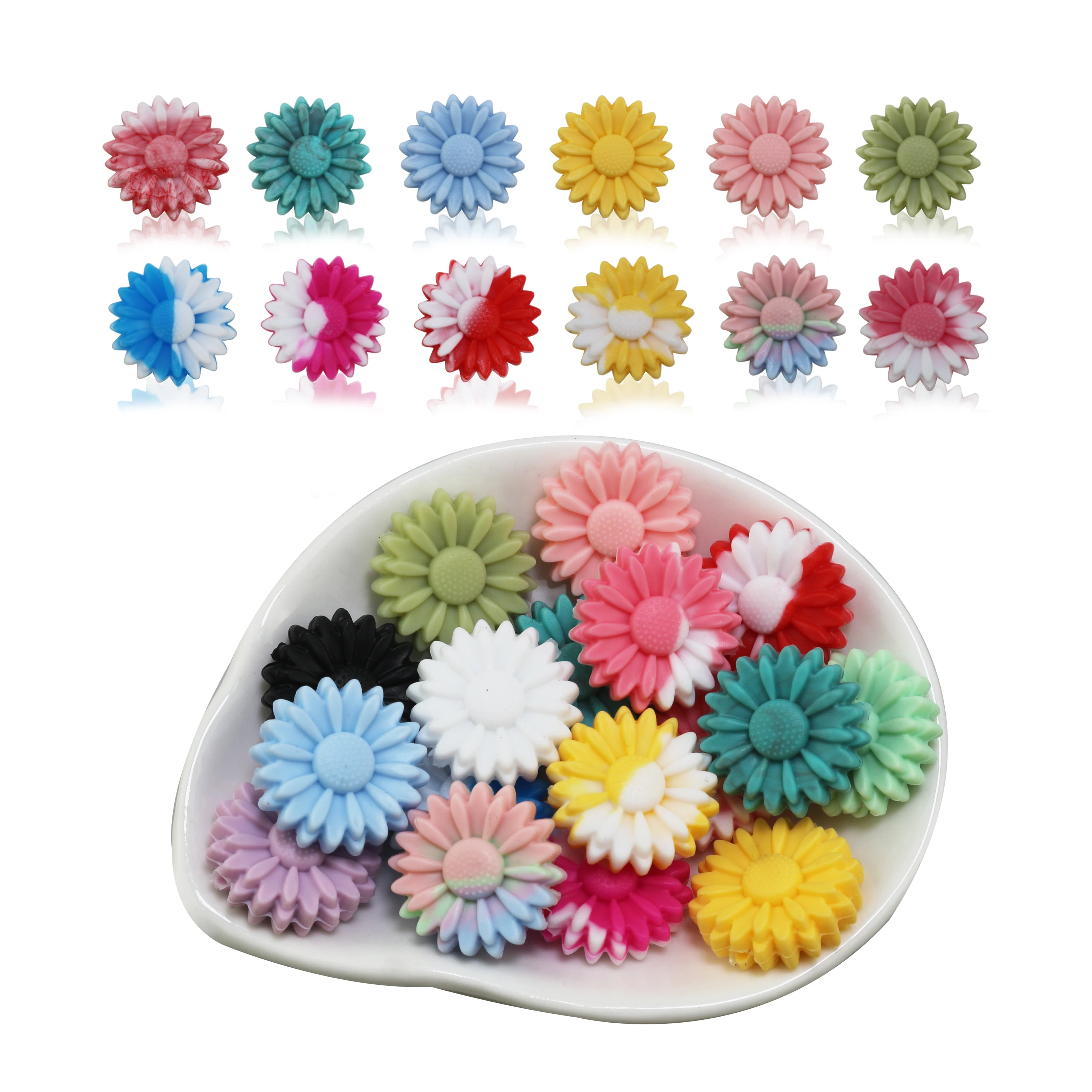 New Marble Turquoise Daisy 10pcs Silicone Beads Sunflower Rose Glow In The Dark Food Grade Teether Balls DIY Making Jewellery