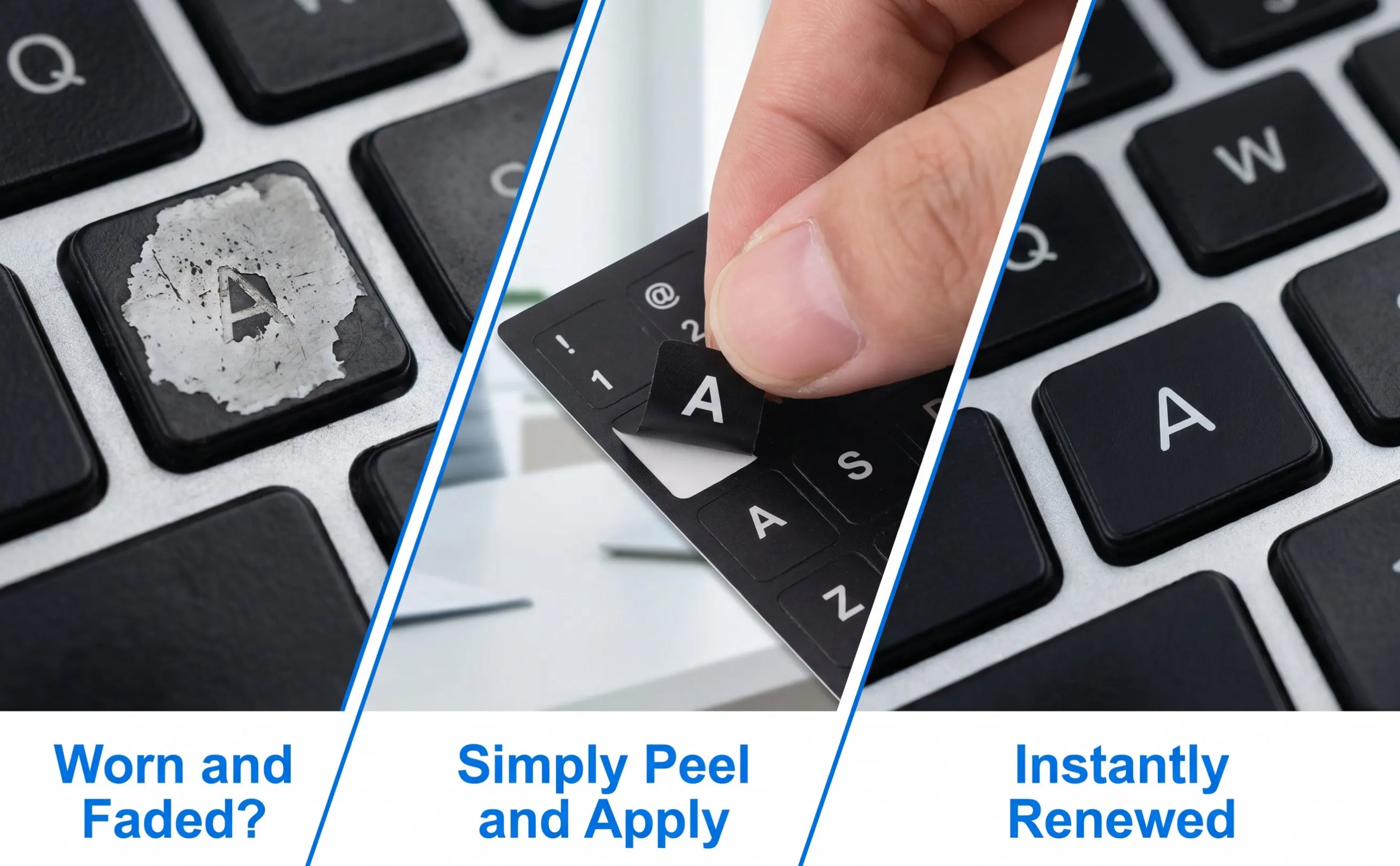 2Sheets Keyboard Stickers English Alphabet Computer Laptop Desktop Notebook Stickers Premium PVC Clear Letters Easy Remove No