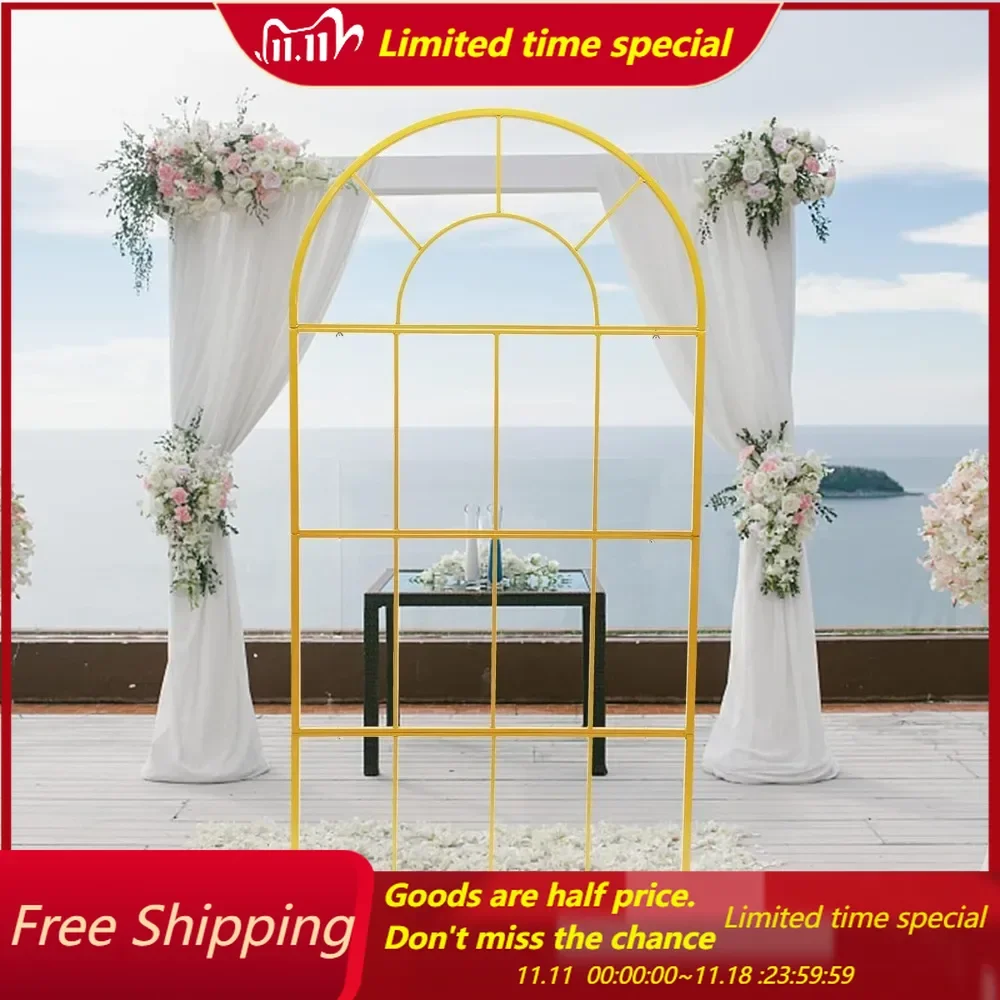 2M Wedding Arch Backdrop Stand, Gold Wedding Arches for Ceremony, Floral Balloon Arch Stand, Garden Arbor Frame