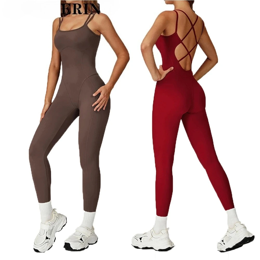 

Комбинезон для фитнеса, комбинезон для тренировок в тренажерном зале, сексуальный спортивный комбинезон с перекрестными лямками на спине, комбинезон с открытой спиной, женский цельный костюм для бега, костюм для йоги
