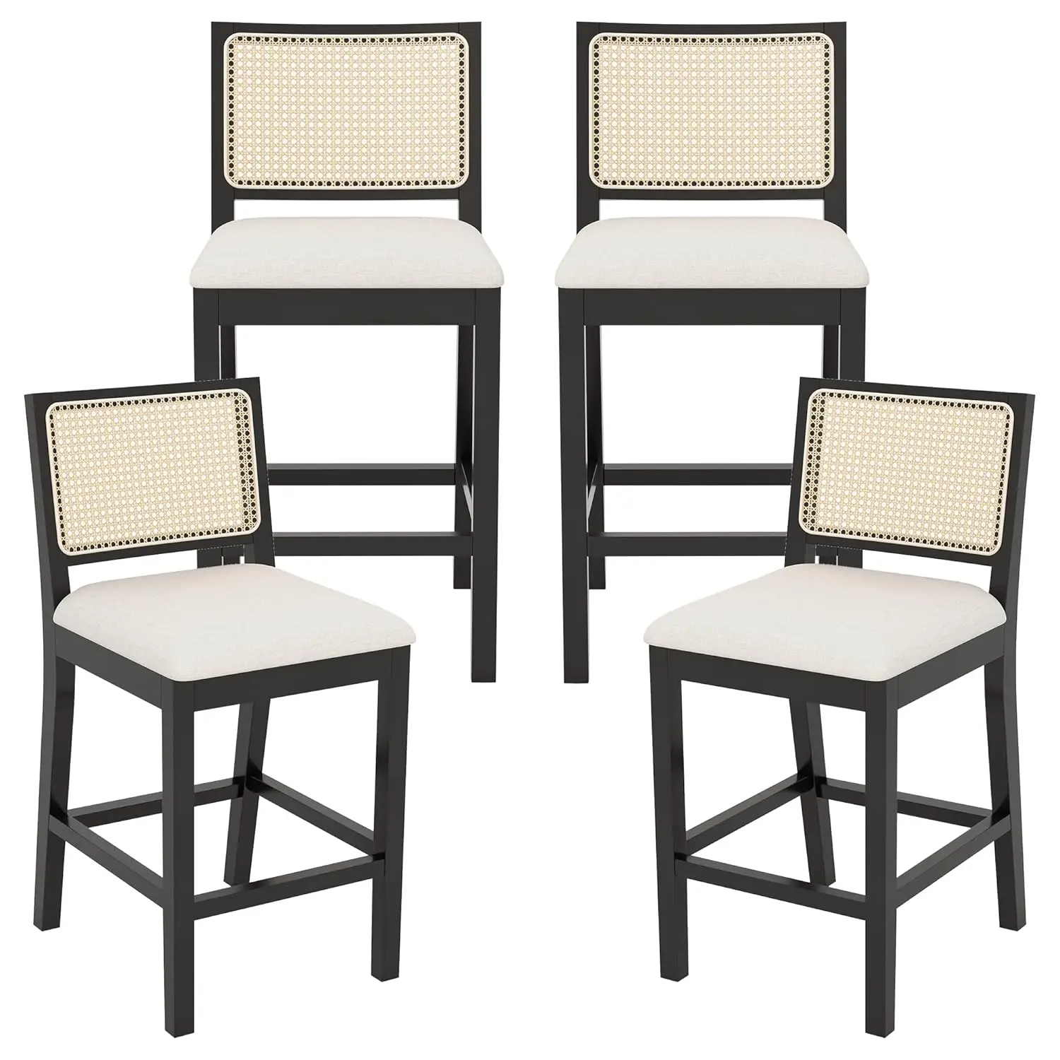 

Set of 4, 26" Farmhouse Counter Height Stools with Natural Rattan Back and Wood Frame,, Customized