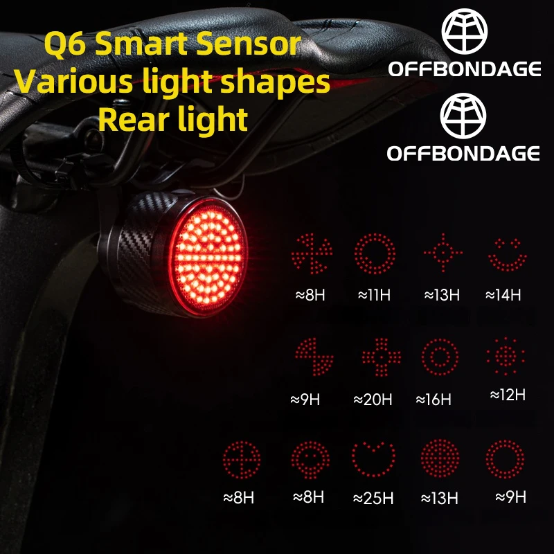 

OFFBONDAGE Bicycle Rear Light Smart Auto Brake Sensing Tail Light LED Charging Waterproof Cycling Taillight Bike Accessories
