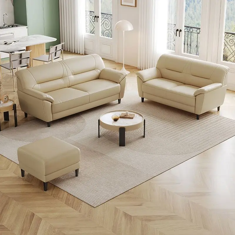 北欧風レザーソファ、小さなアパート3人用、モダンなリビングルームの組み合わせ、オフィスのシンプルなダブル牛革ソファ