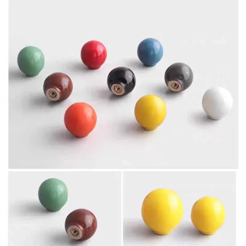 1pcs Colorful Ceramic Door Handles Round Cabinet Knobs Cupboard Drawer Wardrobe Pull Knob Furniture Candy Color Accessories Cute