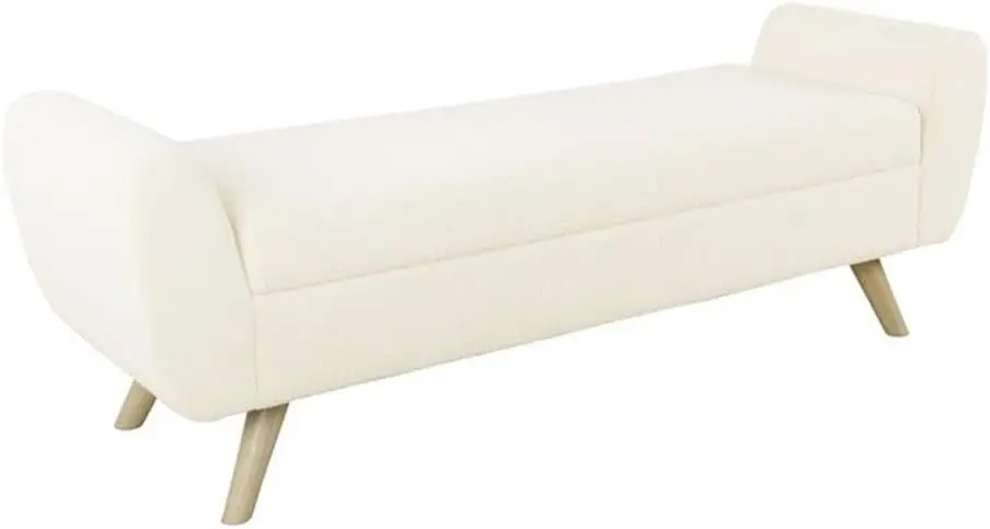 Modern Storage Bench with Wood Legs Home Décor|Bench with Storage for Living Room & Bedroom - Sherpa Cream