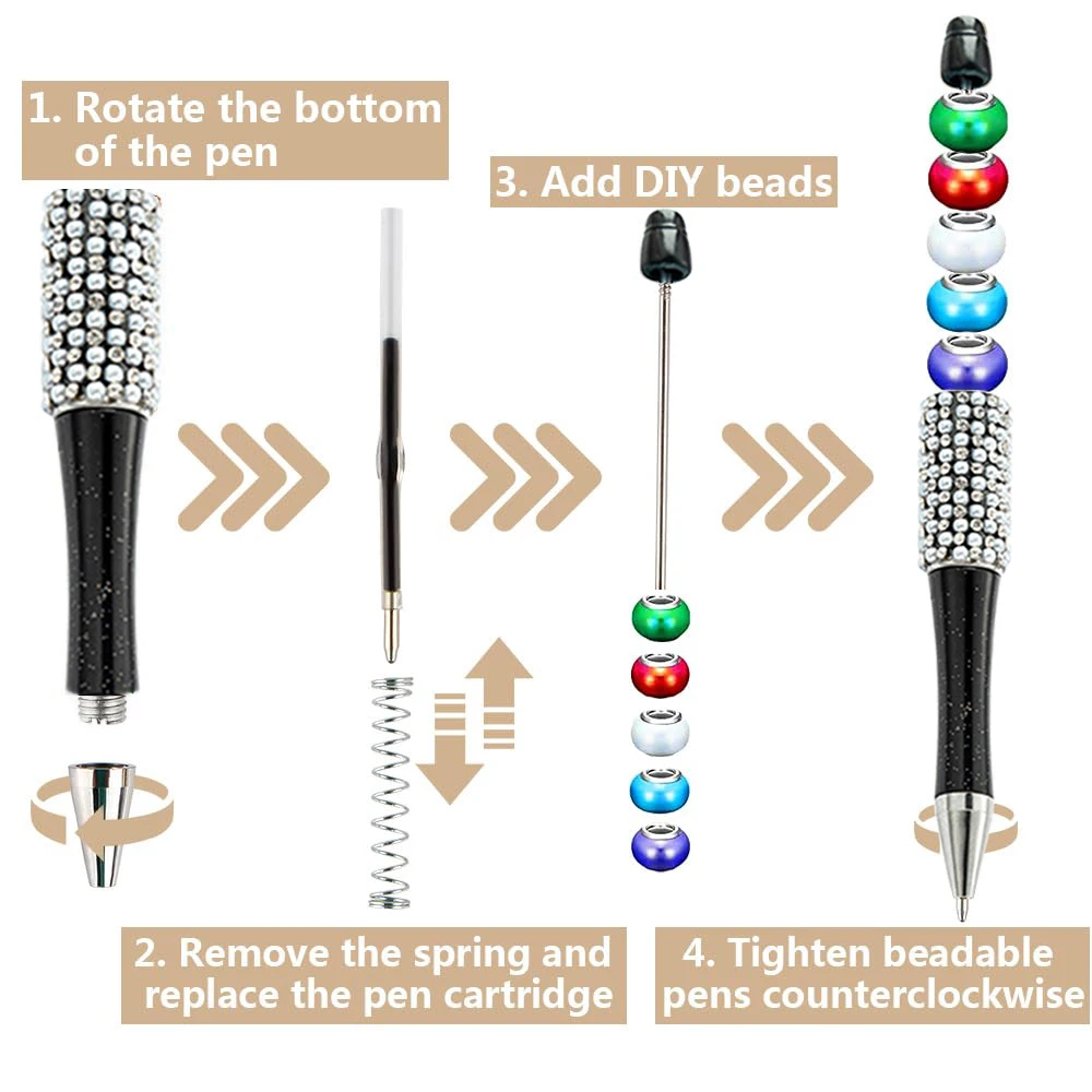 10Pcs Black Diamond Beaded Pen Wholesale Creative DIY Handmade Sticker Set Diamond Beaded Ballpoint Pens Advertising Gift Pen