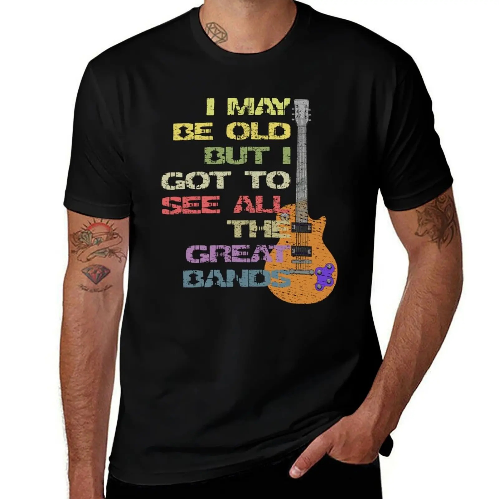 I may be old, but I got to see all the great bands (music) T-Shirt Basic Tee Shirt for Everyday Outfit T-Shirt