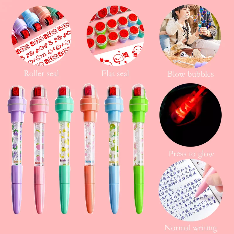 

Cartoon Ballpoint Pen Multifunctional Seal Bubble Pen Roller Seal for Children Stationery Girl Gift Prize