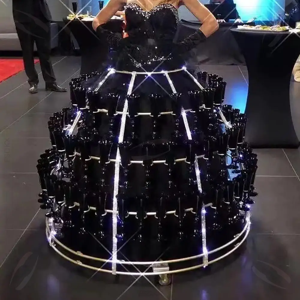 New Arrival Luxurious for Champagne Glass Skirt for Nightclub VIP Bar Service Metal Showgirl Can Move for New Year Parties