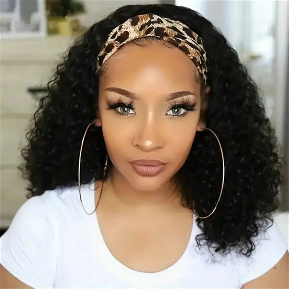 Kinky Curly Headband Wig Human Hair Full Machine Made Malaysian Remy Human Hair Headband Wigs For Black Women 180% Density