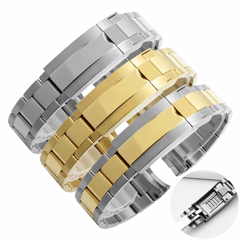 Fit SUB DAYTONA 20 21mm Width Watchband Solid Stainless Steel Watch Bracelet For NH35 NH36 Glide Lock Clasp Wristband Watch Part
