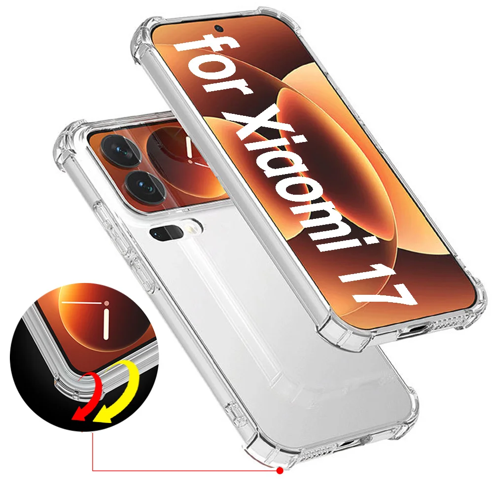 

Прозрачный чехол с кристаллами для Xiaomi 17, мягкий ТПУ, оригинальный противоударный чехол с полным покрытием и защитой от падения для Xiaomi 17 Pro Max