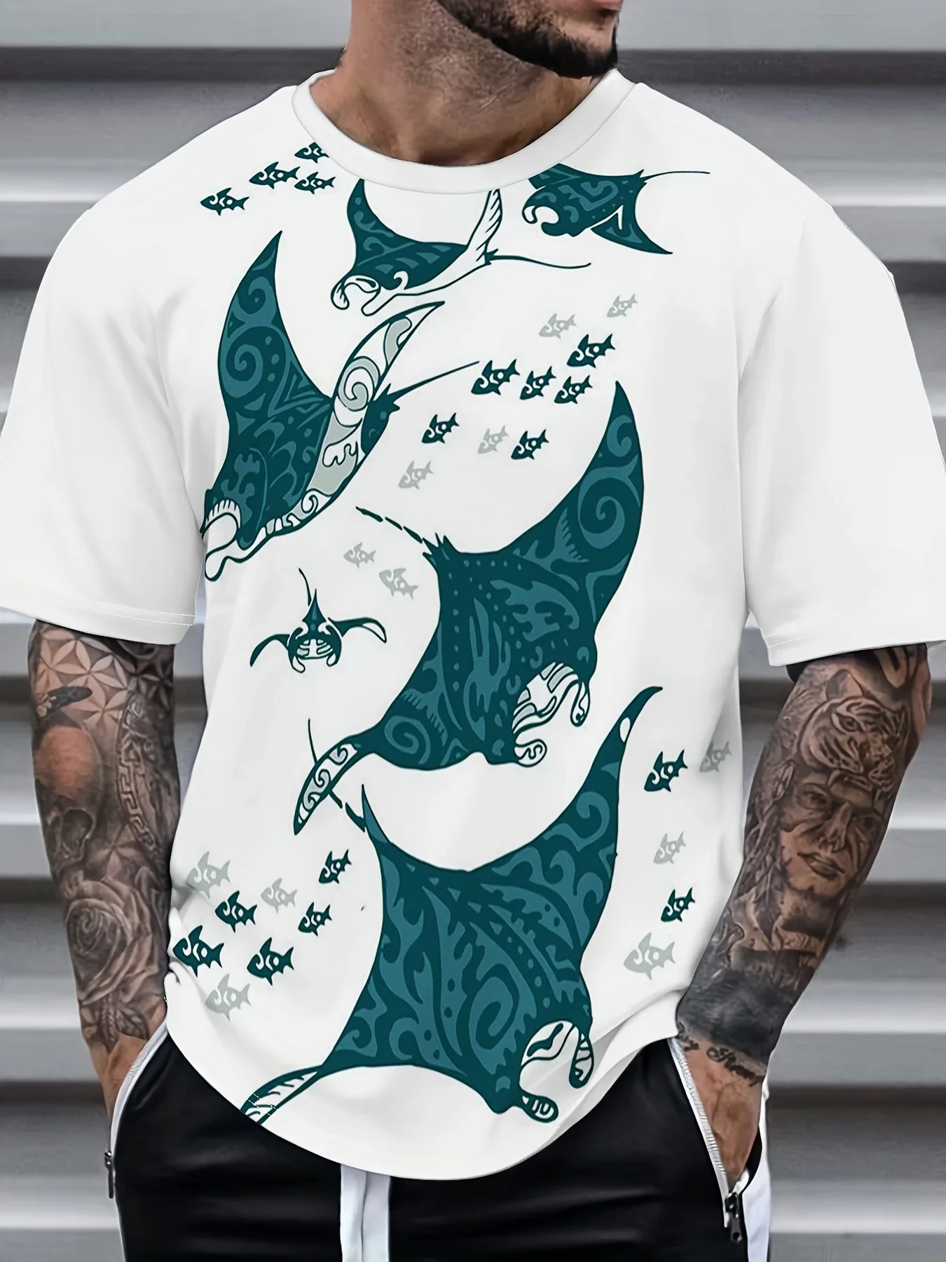 Trendy Men's Grim Reaper 3D Print T-shirt Skull Crow Rose Throne Crew Neck Gothic Short Sleeve Tee Fashion Men's Clothing
