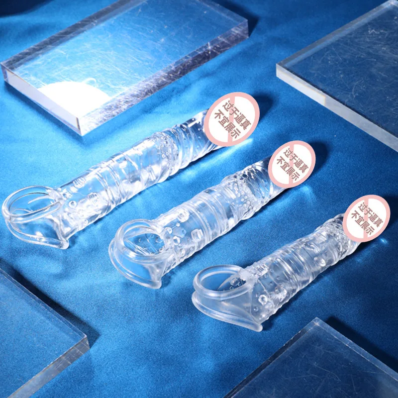 Elastic Penis Extension Sleeve Reusable Soft Delayed Ejaculation Condoms Penis Extender Dick Sleeve Adult Sex Toys For Men