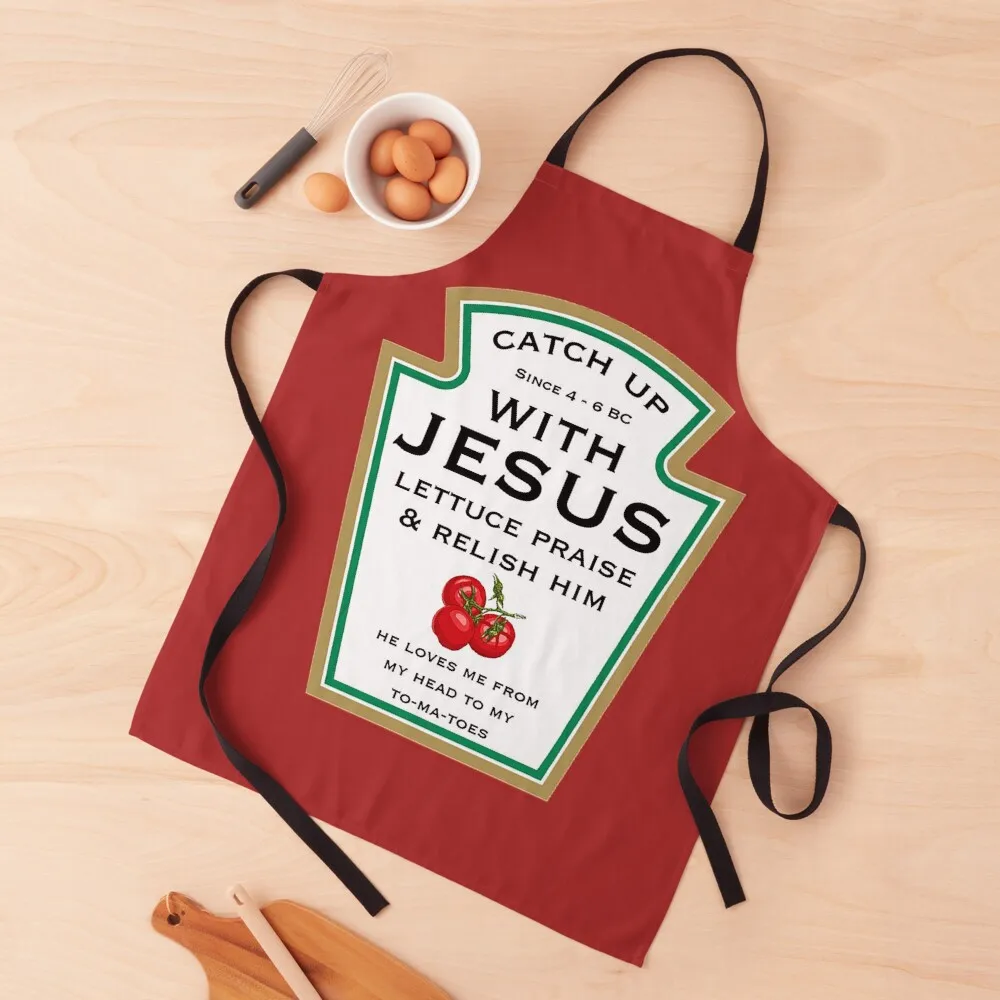 

Catch Up With Jesus - Lettuce Praise Him - Jesus Gifts - Jesus Shirts And Gifts Apron Custom Kitchens Woman For Girl Apron