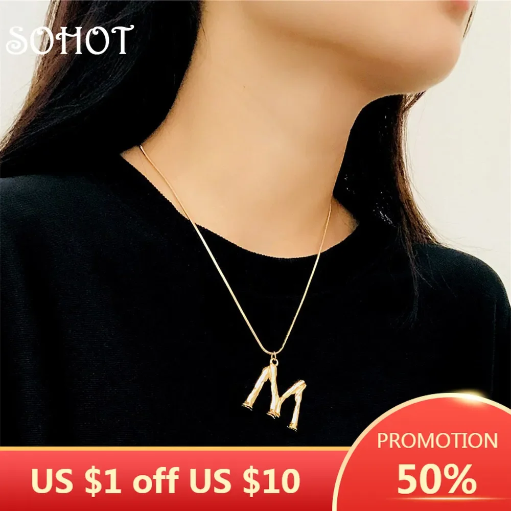 

SOHOT Minimalist Style Women Lava Letter Pendant Necklaces Charming Gold Color Hiphop Lady Summer Party Jewelry Accessories