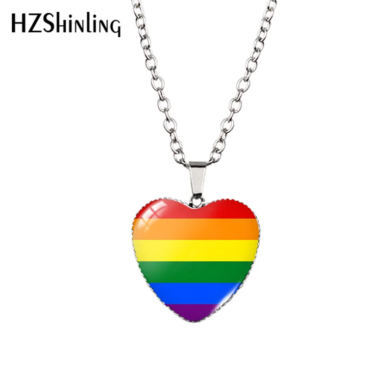 2022 New Be Pride Flag Pendant Necklace Love Glass Dome Handmade Jewelry Heart Pendants Gift Women