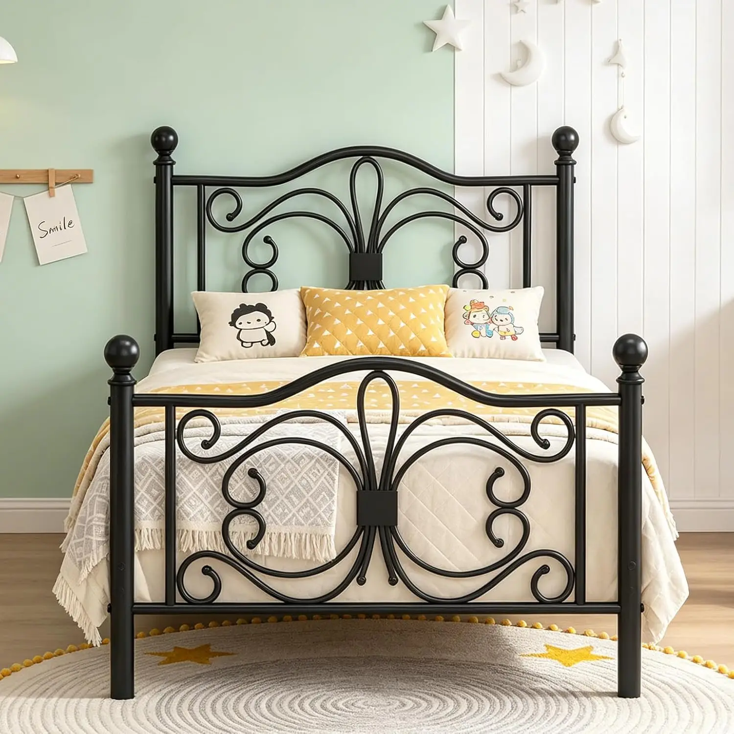 

Twin Size Bed Frame/Metal Platform Bed Frame With Butterfly Pattern Design Headboard And Footboard/Strong Metal, Customized
