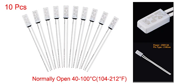 10pcs KSD9700 250V 5A Thermostat Normally Open 40-100°C N.O Temperature Control Switch Assortment Kit Thermal Protector