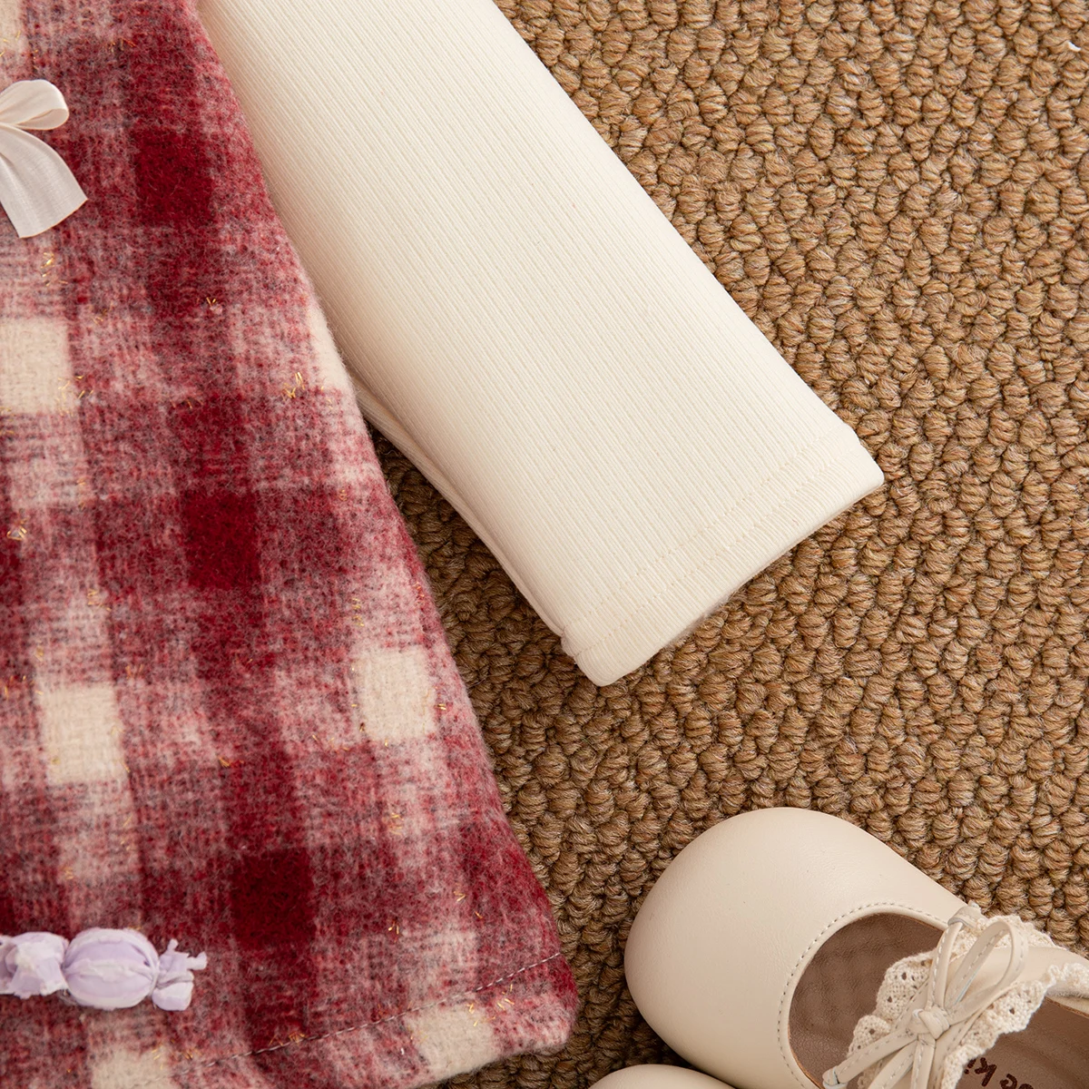 مجموعة خريف جديدة لطيفة على شكل مربعات حمراء للفتيات الصغيرات، ملابس أطفال بأكمام طويلة بفيونكة حلوة مناسبة لعمر 9 أشهر إلى 4 سنوات #5