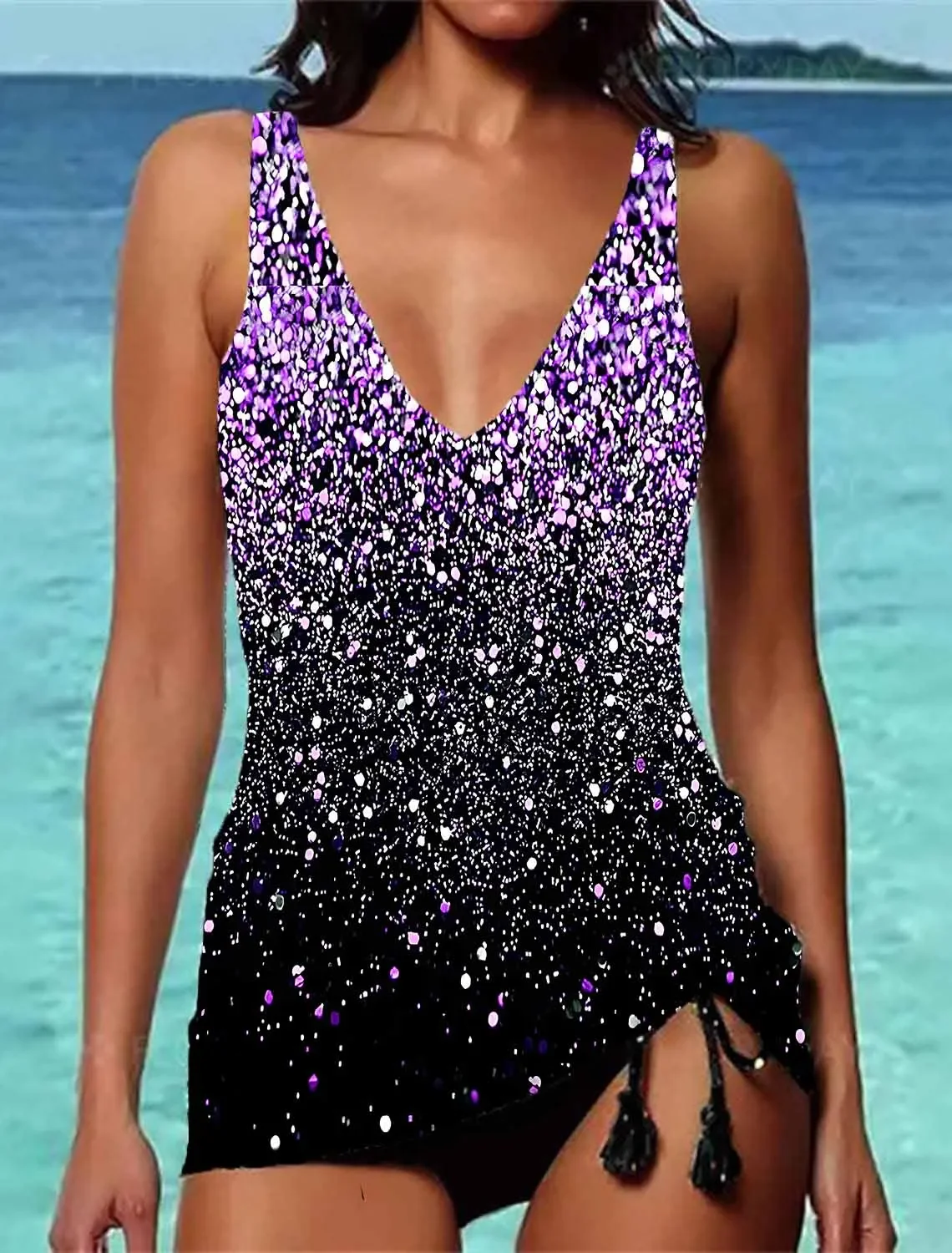 Traje de baño de dos piezas para mujer, Tankini, Monokini, estampado, novedad de verano, 2023