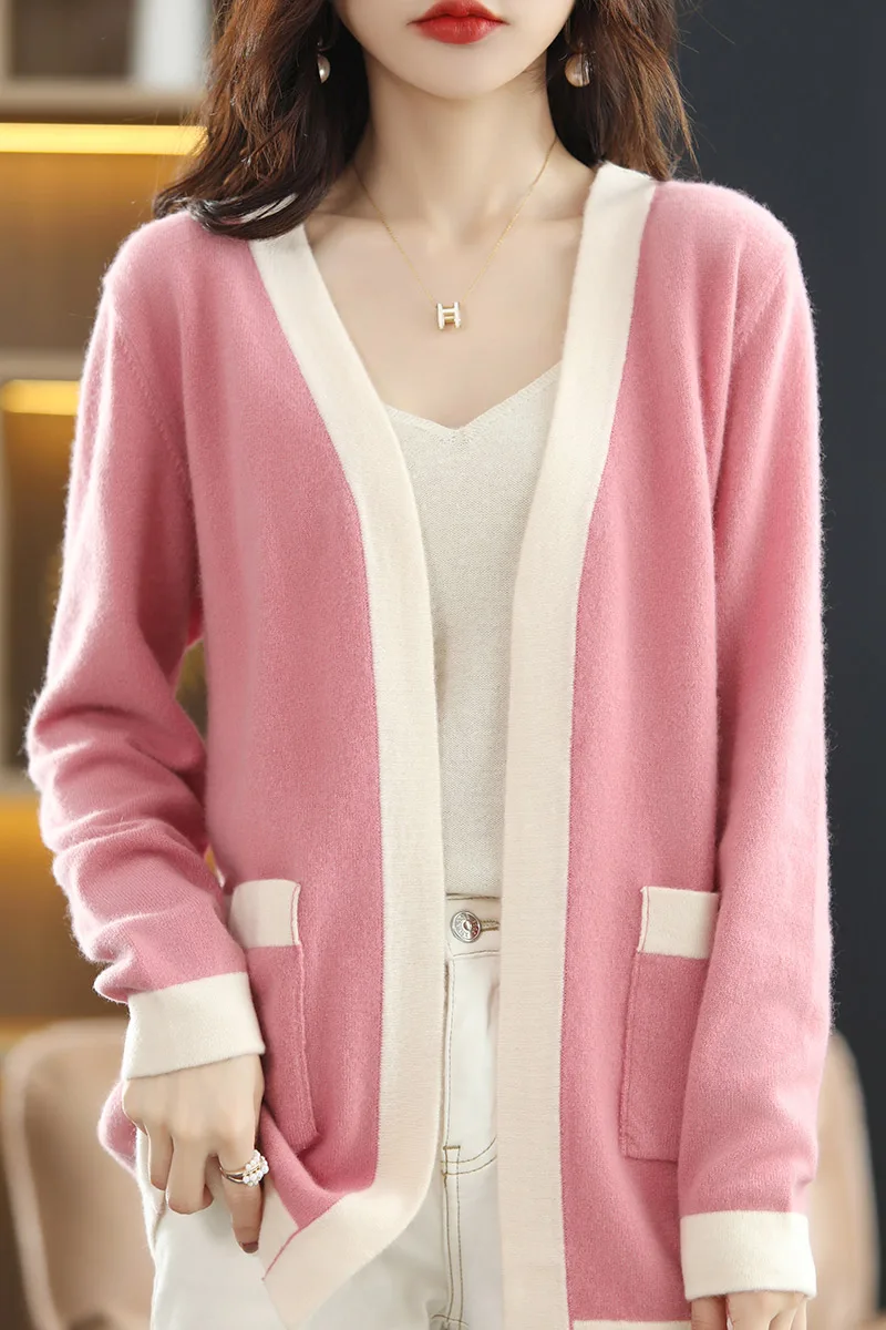 

Fashion 100% Merino Wool Basic Fashion Long Cardigan With Pockets Cashmere Soft Solid Color Long Sleeve Basic Clothing Tops