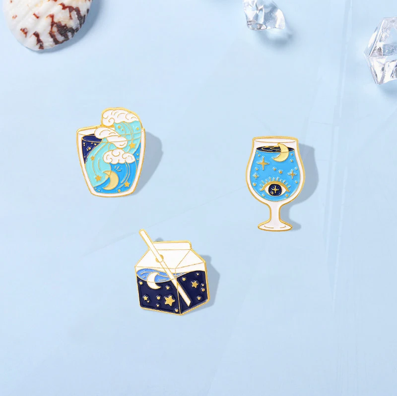 Sea Planet Pin Lapel tas lencana kartun astronomi hadiah perhiasan untuk anak-anak teman-teman langit berbintang botol Enamel bros kustom Universe