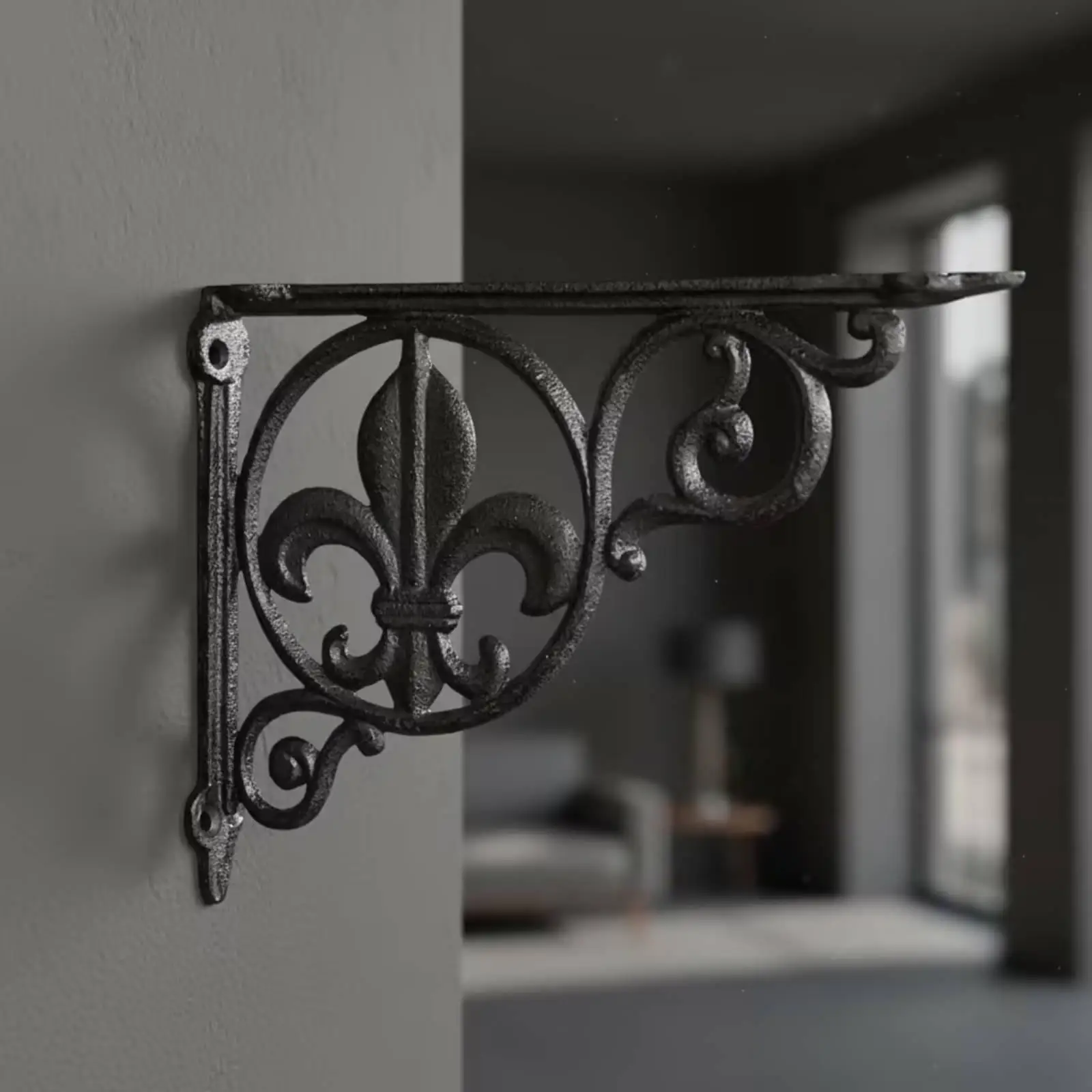 Wall Mounted Shelf Heavy Duty Metal Scroll Bracket Compact Triangle Support Easy Mount for Home Decor