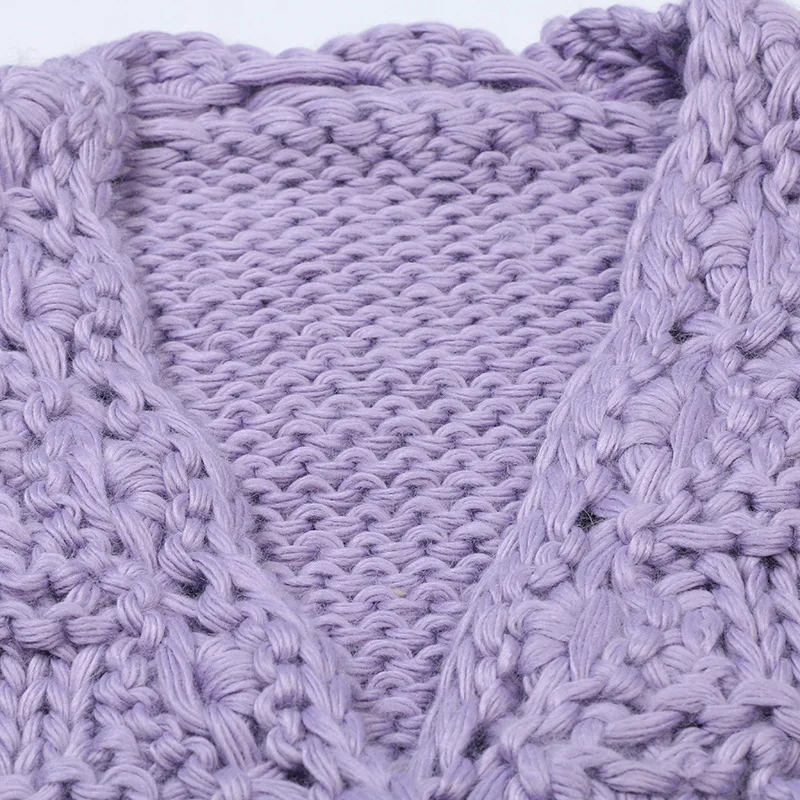 Purple; Knitted cardigan jacket women Retro 2025 autumn/winter casual loose lazy thick basic Simple