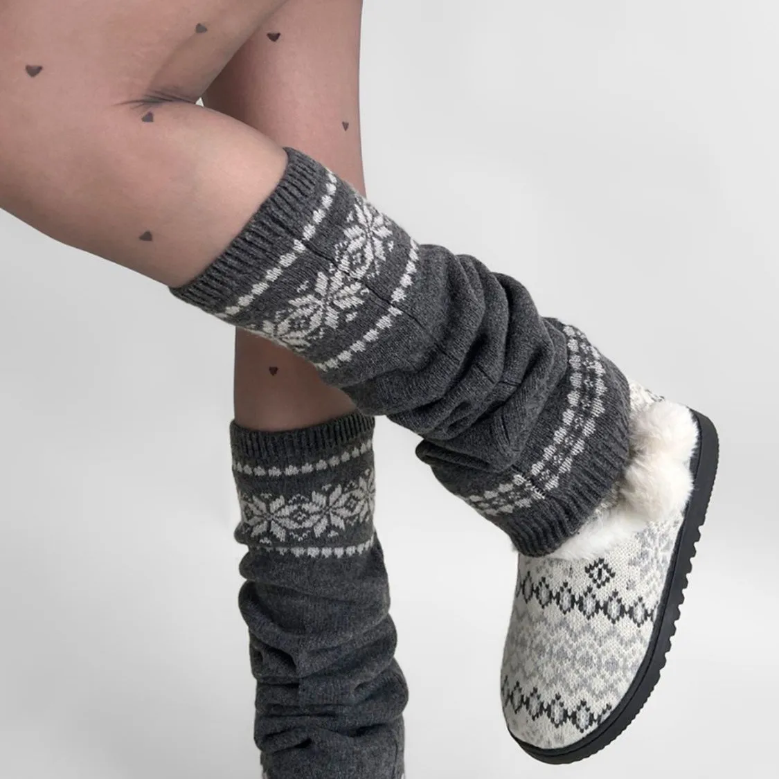 Coprigambe per ragazza piccante autunno e inverno calzini a tubo centrale da donna calzini caldi e versatili lavorati a maglia con fiocchi di neve calzini da donna y2k