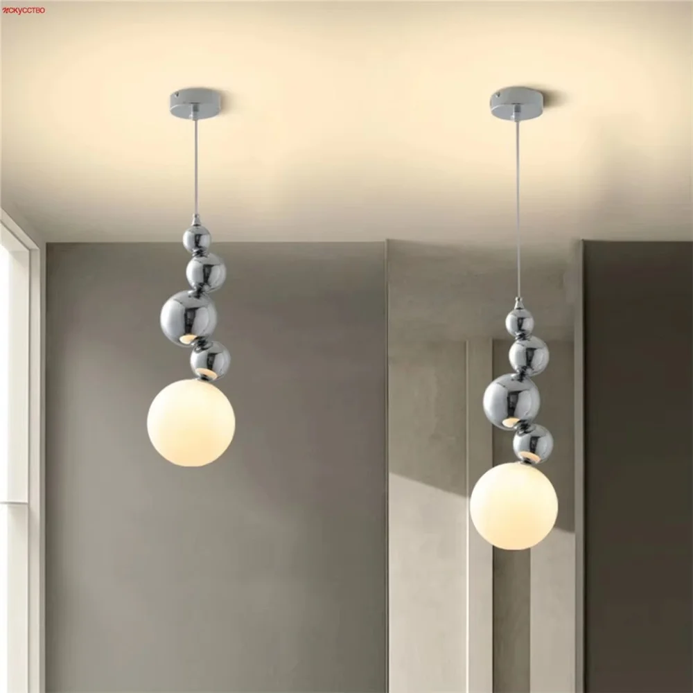 modern Chrome Magic Bean Glass Ball Led pendant lights Dining Room Kitchen Bedroom Loft Decoration Hanging Fixtures luminaire