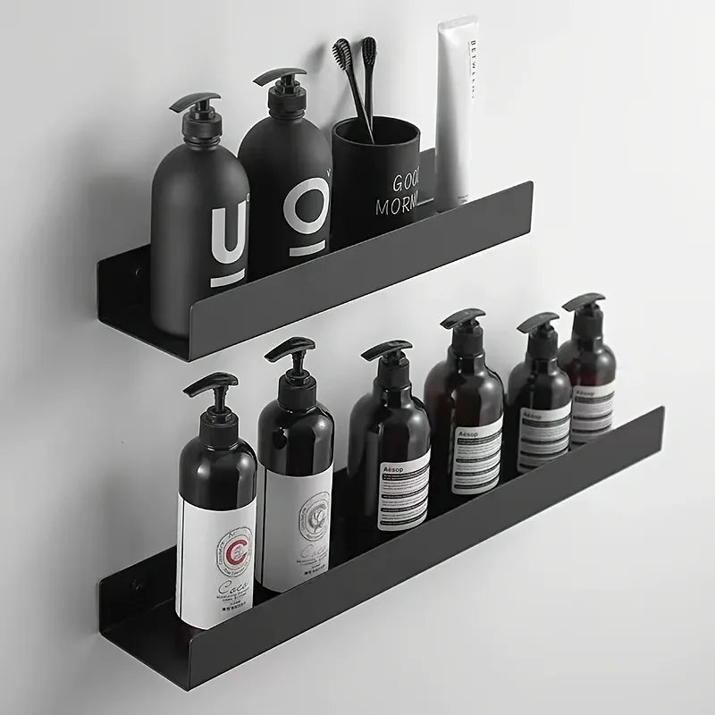 Klassisches Metall-Schweberegal, Schwarz Lackiertes Wandregal für Badezimmerzubehör & Toilettenartikel, Minimalistisches Aufbewahrungsregal