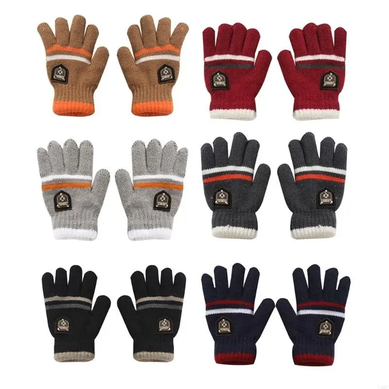 

54DF 1 Pair Kids Winter Gloves Full Finger Knitted Gloves Warm Mittens Double-layer Gloves for Boys Girls Supplies 6 Colors-