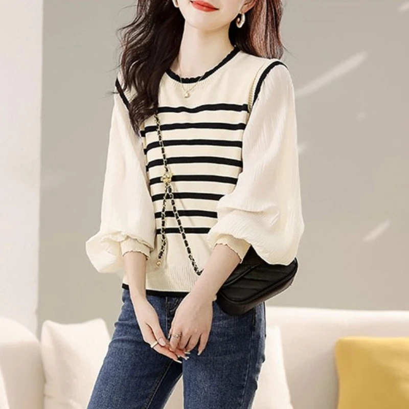

Knit Women's Sweater Korean Winter Clothing Fashion Loose Autumn Leisure Jumpers Stripe Long Sleeves Women Pullover