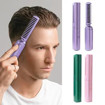 Image Wireless Hair Straightening Comb Anti-Scald Smooth Frizzy Hair Fast Heated Straightener Brush Mini Hot Comb Styling Appliances