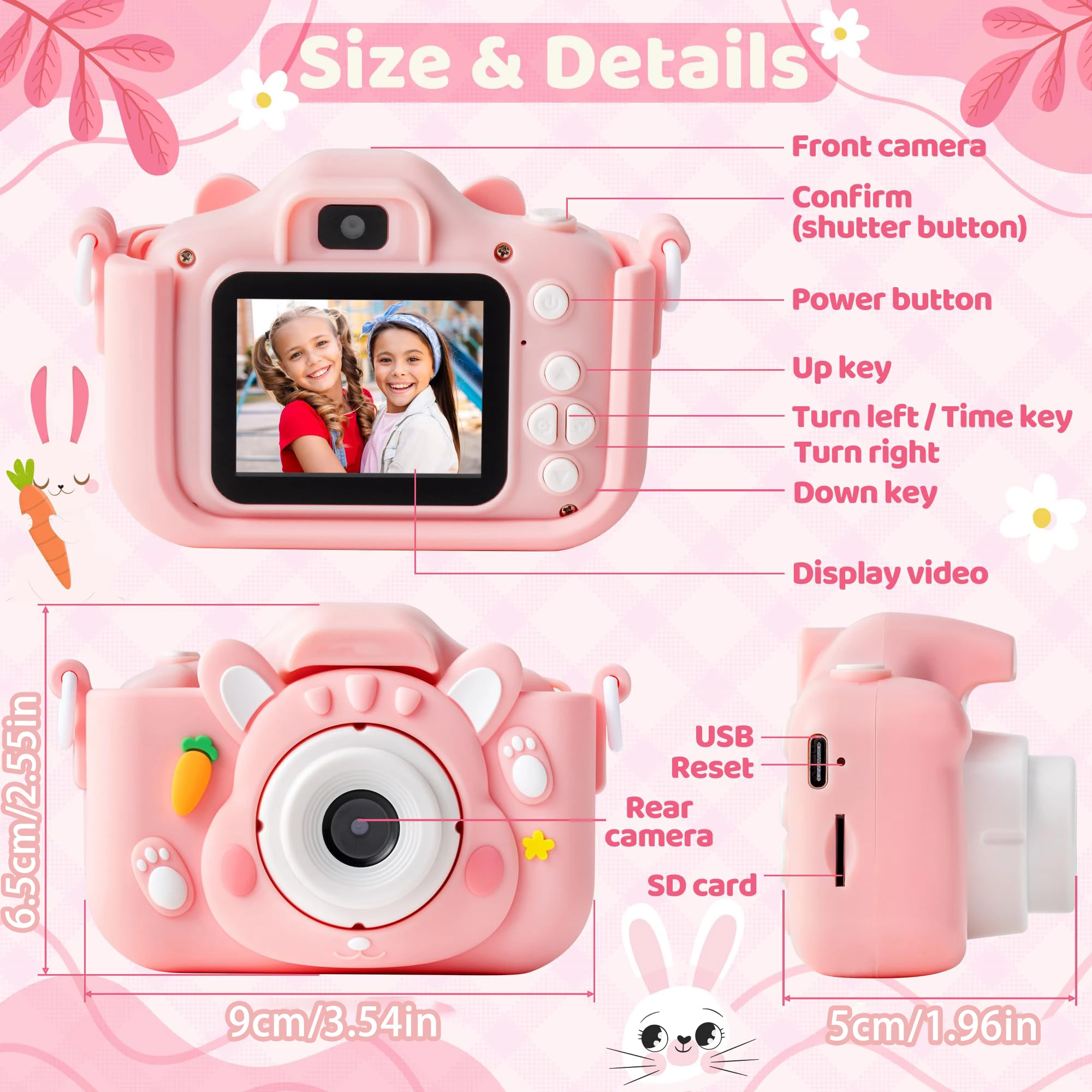 Kids' Camera with 64GB Memory Card, 48MP Resolution, 1080p HD Recording Perfect Holiday or Birthday Gift for Boys and Girls.