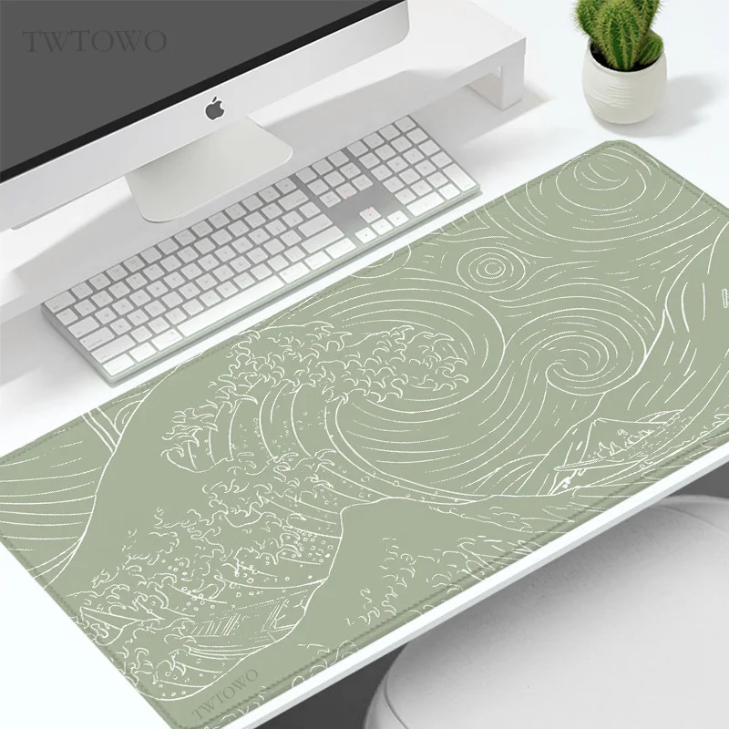 Mouse Pad Gamer Green Japanese Waves XL New Computer Custom Mousepad XXL Mechanical Keyboard Pad MousePads Non-Slip Office