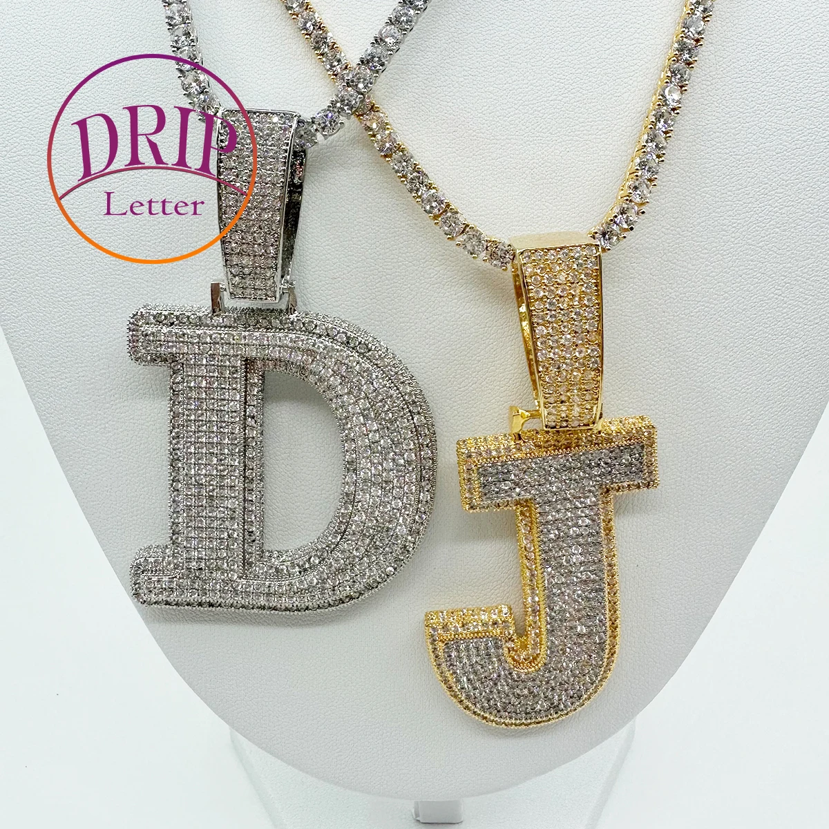 

Drip Letter Double Layer Initials Necklace Pendant Iced Out CZ Zircon Hip Hop Charms Men Chain Customized Jewelry Single A-Z