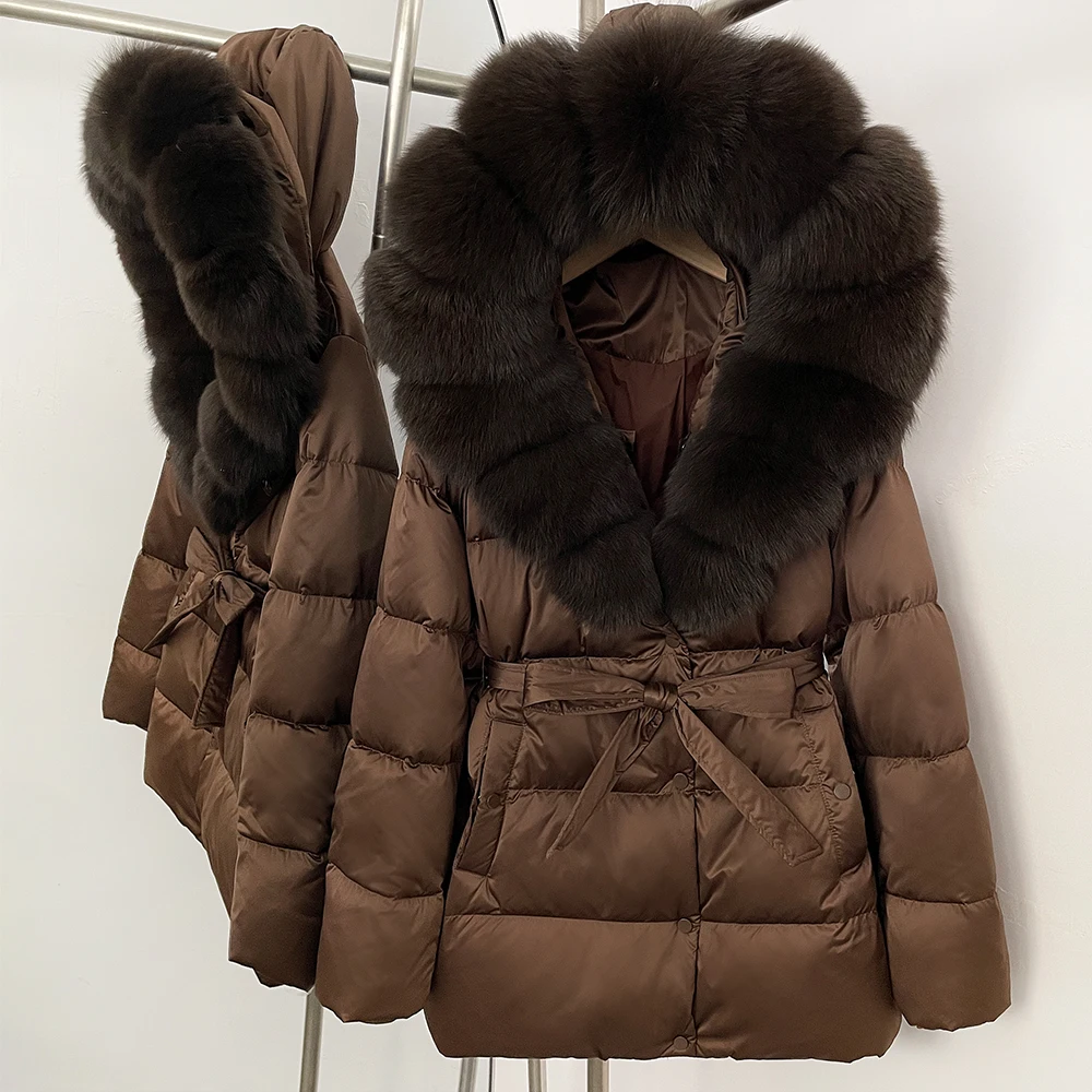 Women's Duck Down Coat Hooded Thermal Lightweight Padded Jackets Soft Warm Premium Fashion Real Fur Coat Puffer Jacket for Women
