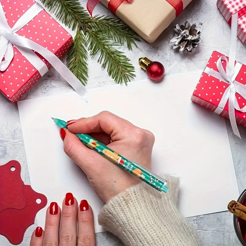 15/30pcs Christmas 0.5mm Gel Pen, Snowman Reindeer Santa Claus Print Decorative Office School Click-Type Signature Writing Gift image 3
