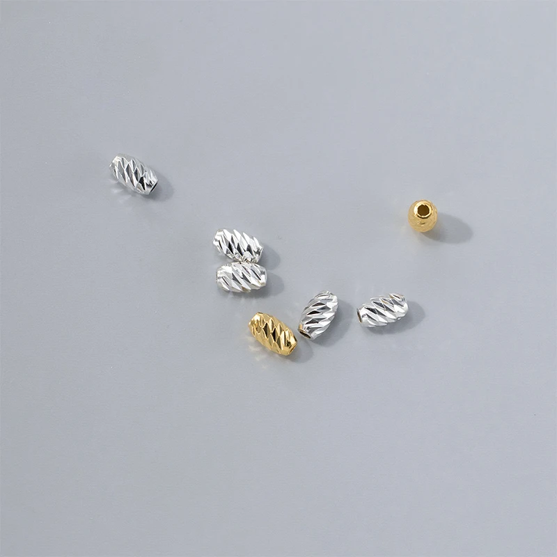 5pcs/Lot 925 Sterling Silver Screw Pattern Oval Beads 5x3mm Bracelets Necklace Earrings Spacer Silver Charms DIY Jewelry Making