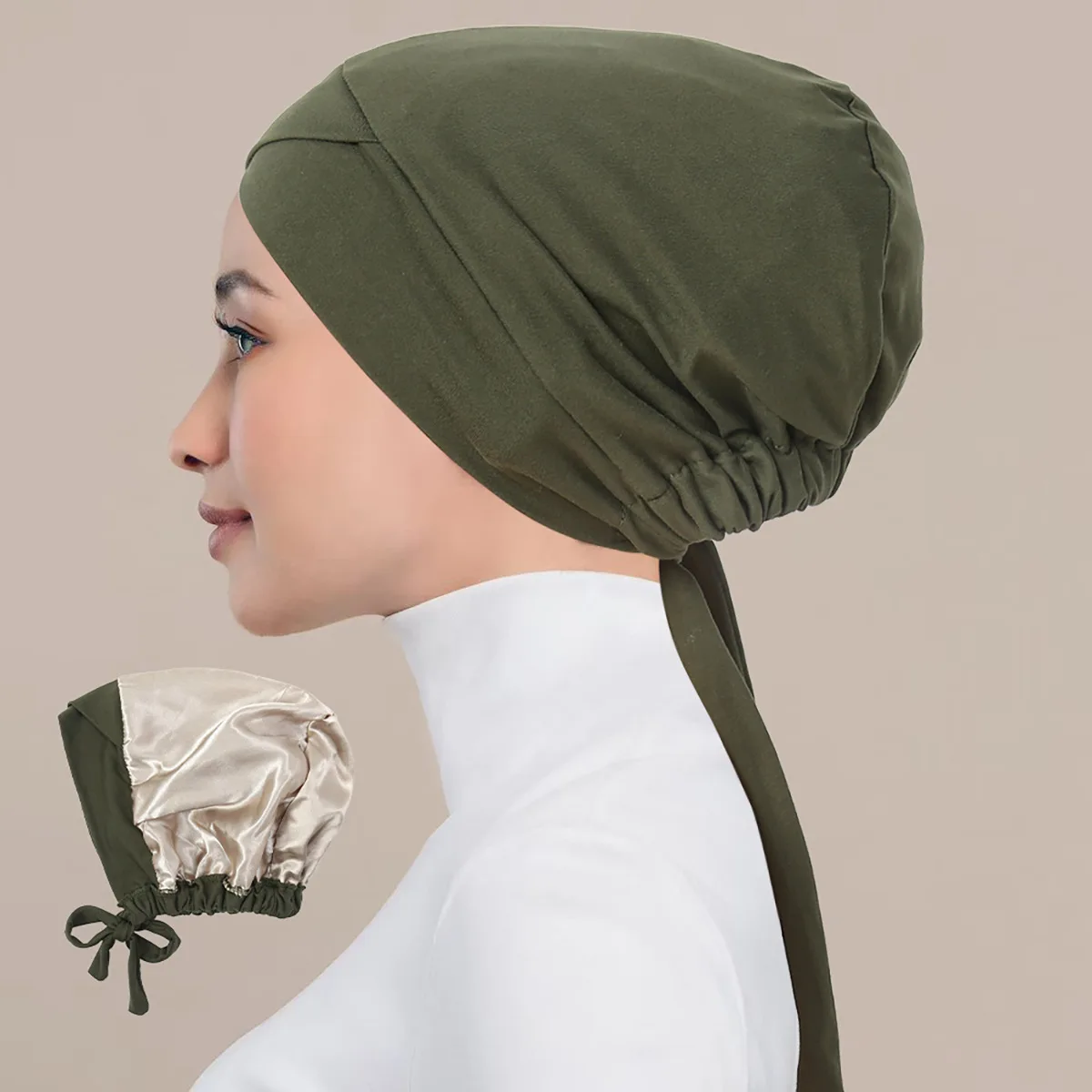 Gorro de Turbante musulmán forrado de satén, gorros Hijab interiores, pañuelo interior islámico, gorro de la India, turbante femenino, gorro Hijab de Mujer con cuerda