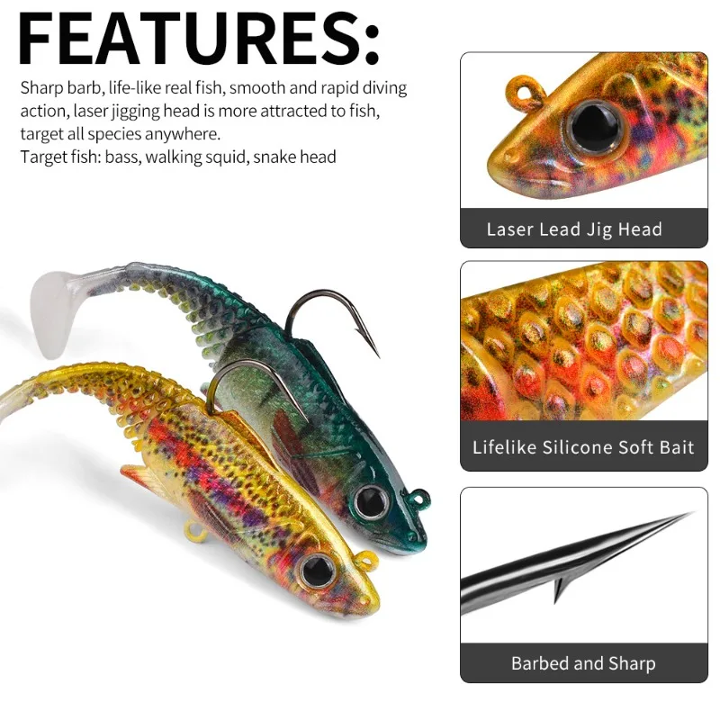 

3pcs Bionic Soft Bait Paddle Tail Fishing Lure for Catching More Fish Swimbait - T-tail Soft Bait with Irresistible Actio