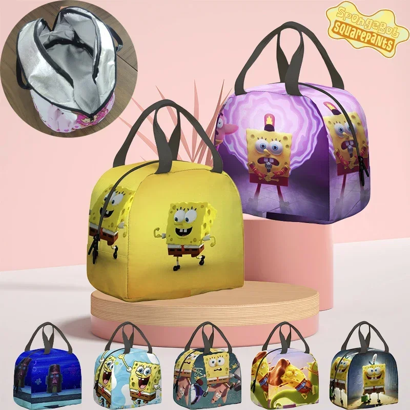 SpongeBob Lunch Bag Insulated Anime Students Small Tote Pack Food Picnic Bags Kids Cartoon Cute Boys Girls School Bento Box Bag