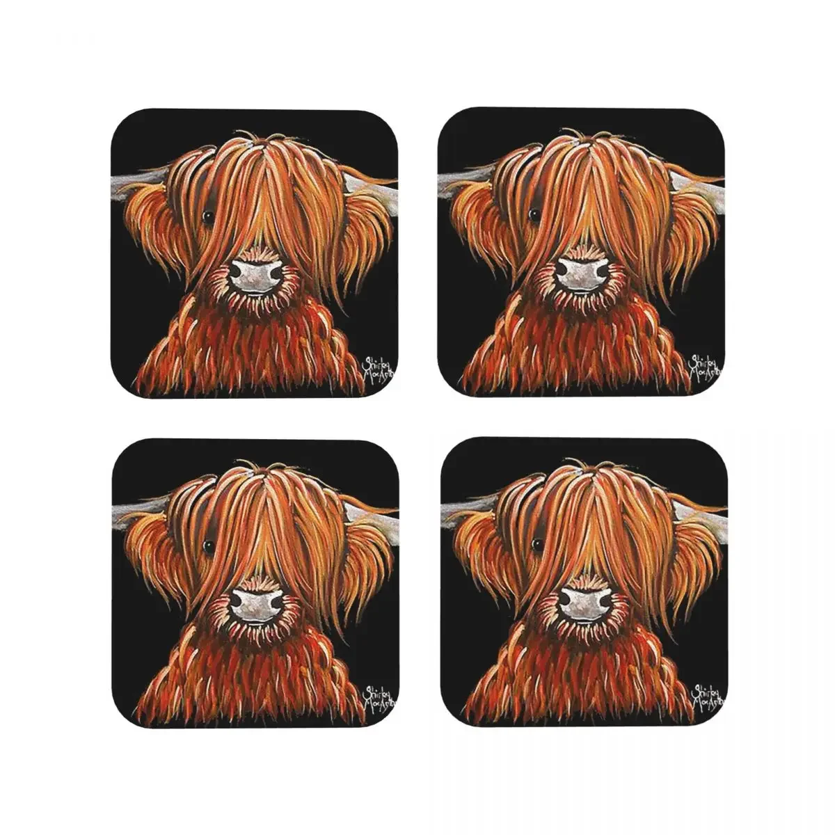 Scottish Highland Cow'Henry B 2'By Shirley Macarthu Coasters Kitchen Placemats Cup Coffee Mats For Home Tableware Pads Set of 4