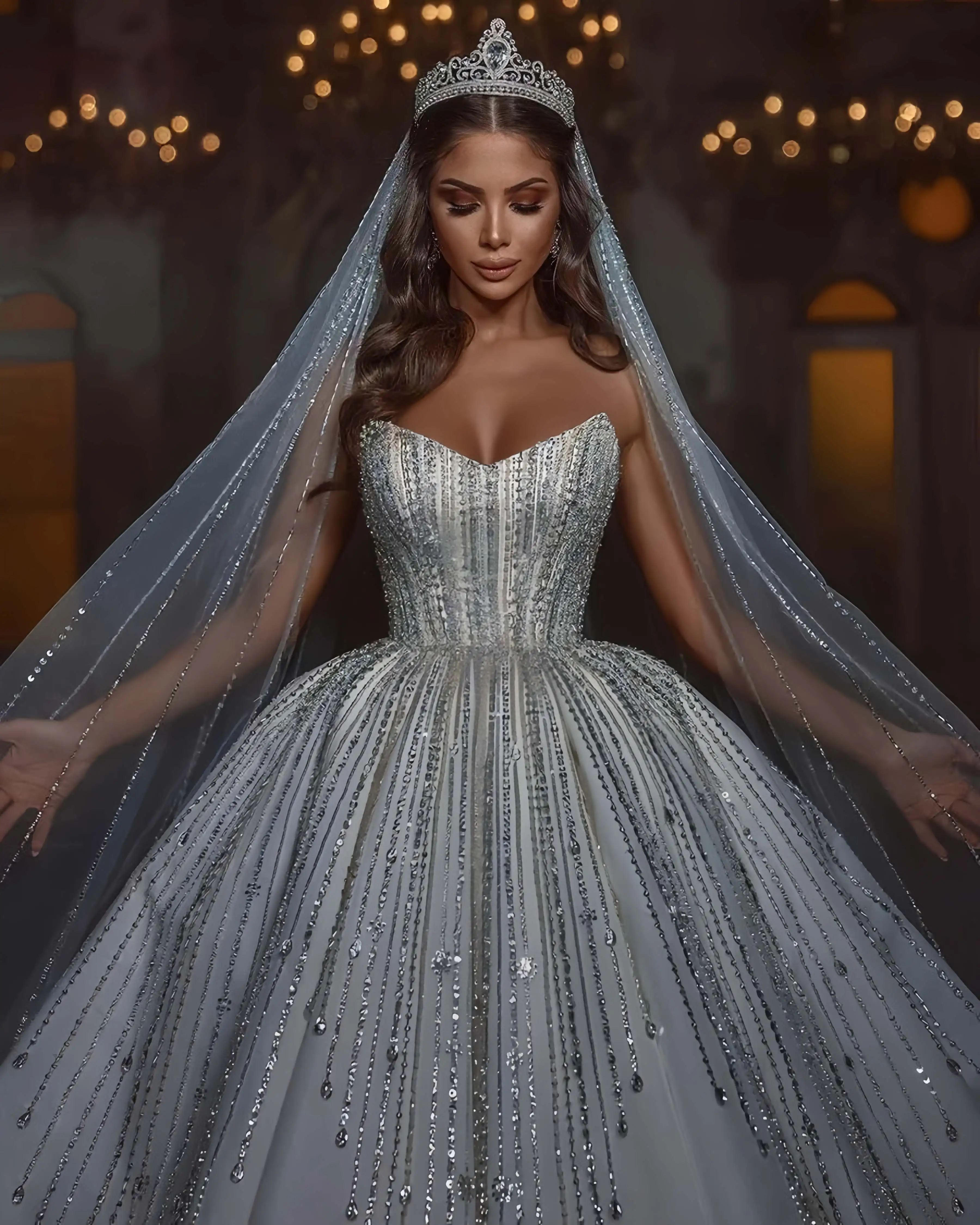 Vestido de novia exquisito personalizado con lentejuelas, vestidos de novia de manga larga sin tirantes, vestidos de novia